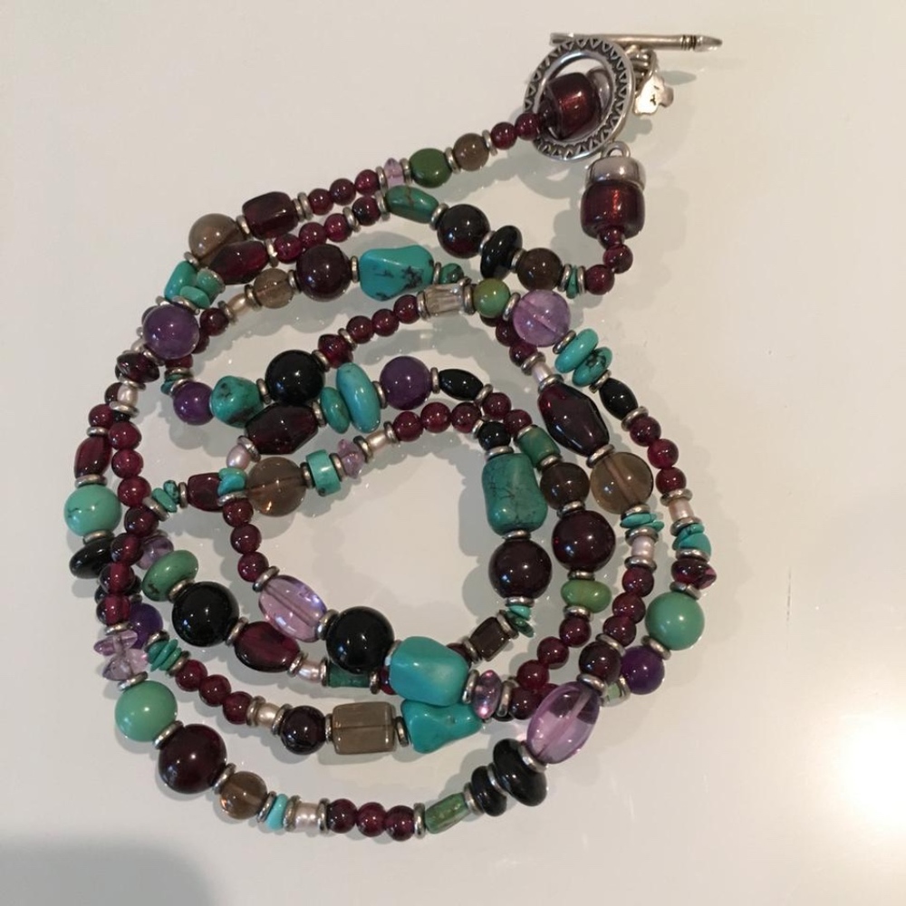 Turquoise and Purple Beaded Necklace Western